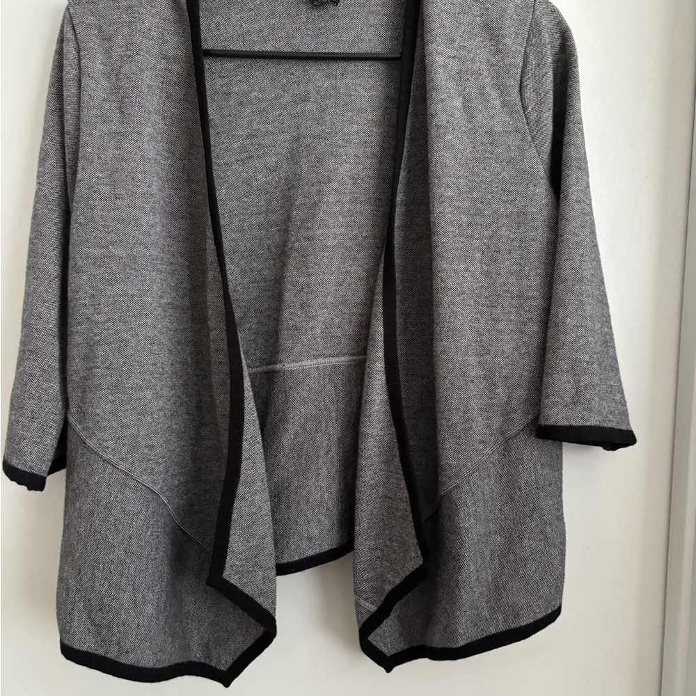 Alfani Gray Open Front Cardigan with Black Trim